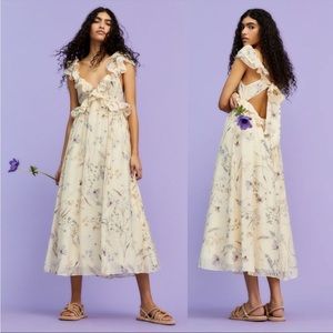NWT H&M Floral Ruffled Maxi Tie Back Romantic Dress Lyocell Blend | S